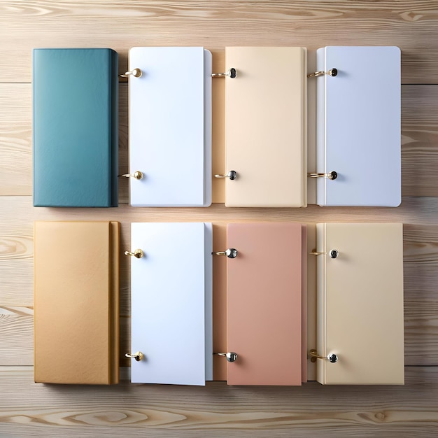 A collection of six blank customizable binders in various colors perfect for showcasing your brand or message