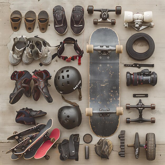 Photo a collection of skateboarding gear and accessories