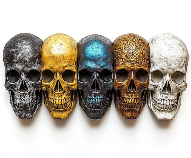 Photo collection of skull masks isolated on white background