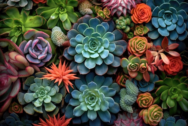 Collection of small decorative succulents top view Generative AI