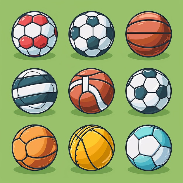 a collection of soccer balls with the word  the  blue  on the bottom