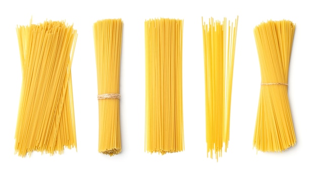 Collection of spaghetti isolated on white background