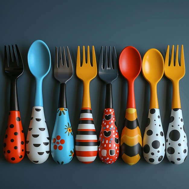 a collection of spoons with different colors and the word quot the word quot on the bottom