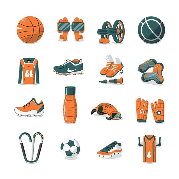 Photo a collection of sports equipment including a basketball and a basketball