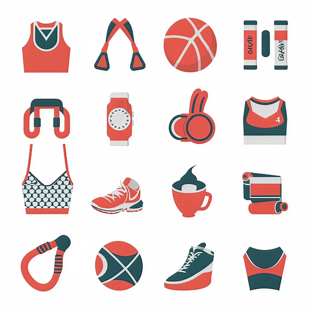 a collection of sports equipment including a basketball and a shirt