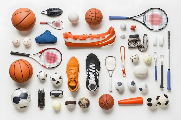 Photo a collection of sports equipment including one of the basketballs