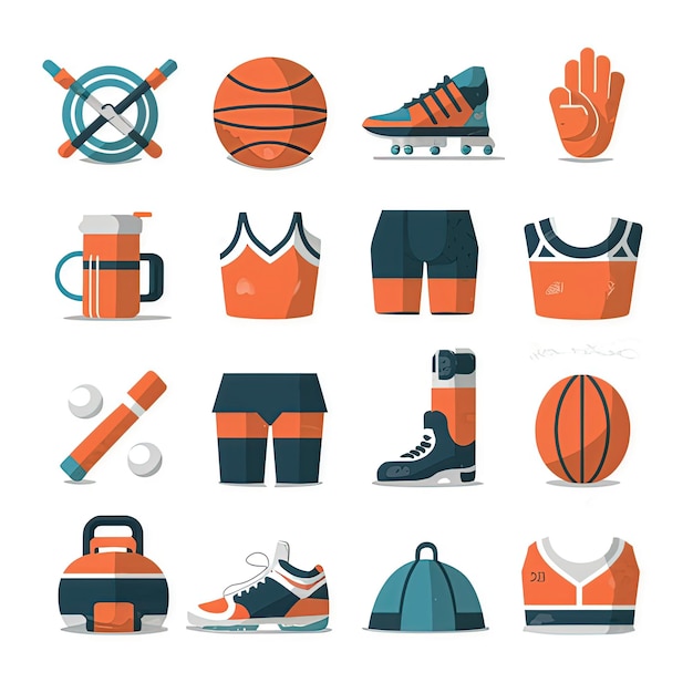 a collection of sports equipment including a pair of sports equipment