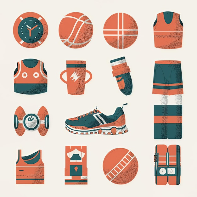 Photo a collection of sports equipment including a shoe a hat and a bag