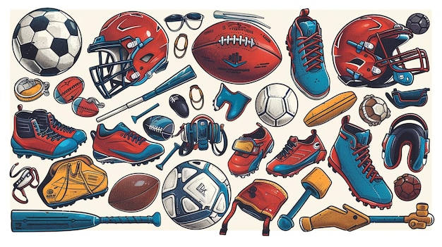 Photo a collection of sports equipment including a soccer ball and a soccer ball