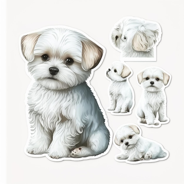 Collection sticker design cute tiny dog on white and clean background AI Generated