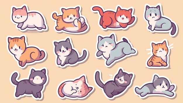 Photo a collection of stickers with cats on them