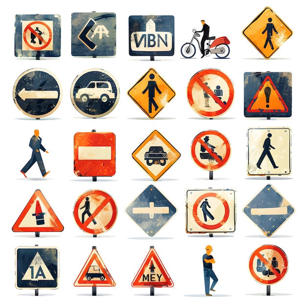 a collection of street signs including one that says  v