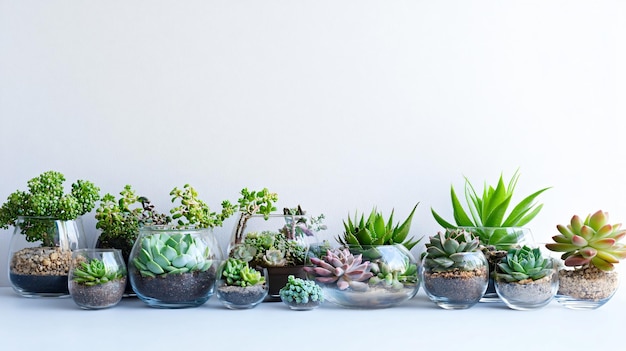 a collection of succulents are displayed on a table