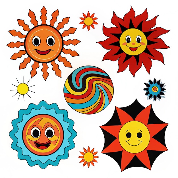 Photo a collection of sun faces with different colors and shapes