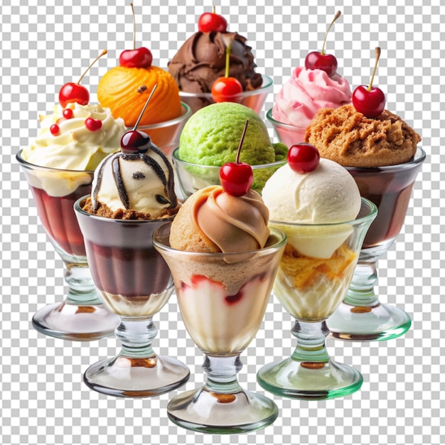 collection of sundae sundaes ice cream frozen dess on transparent background