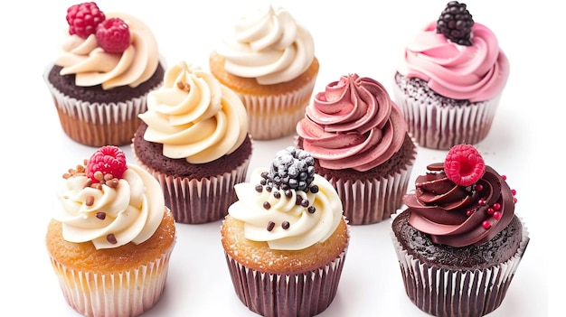 collection of Sweet tasty cupcakes Isolated on white background