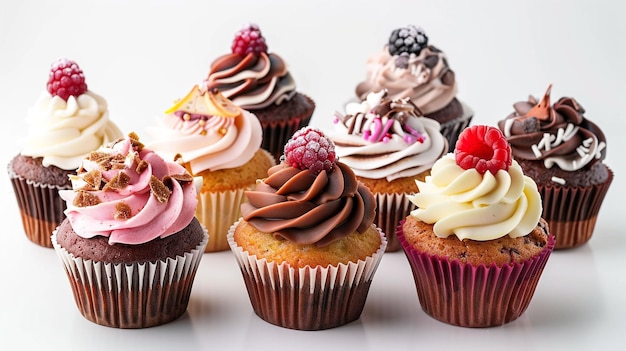 collection of Sweet tasty cupcakes Isolated on white background