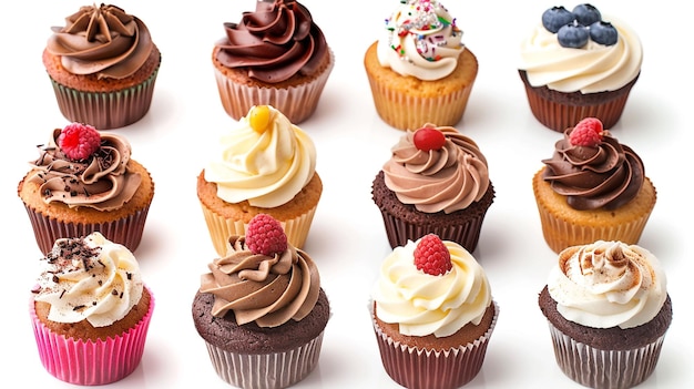 collection of Sweet tasty cupcakes Isolated on white background