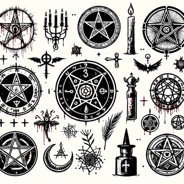 a collection of symbols including the moon and star of the moon