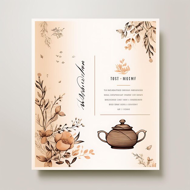 Collection Tea Ceremony Invitation Card Teapot Shape Tea Stained Paper illustration idea design