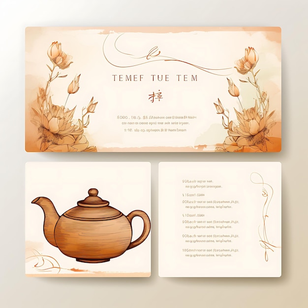 Photo collection tea ceremony invitation card teapot shape tea stained paper illustration idea design