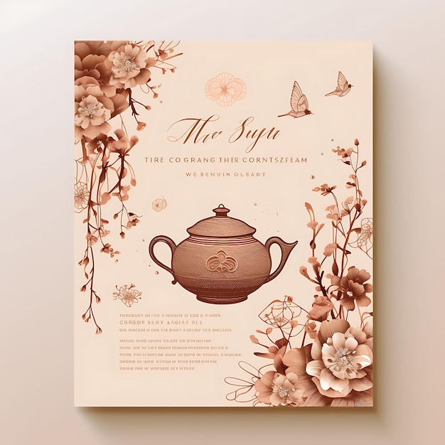 Photo collection tea ceremony invitation card teapot shape tea stained paper illustration idea design