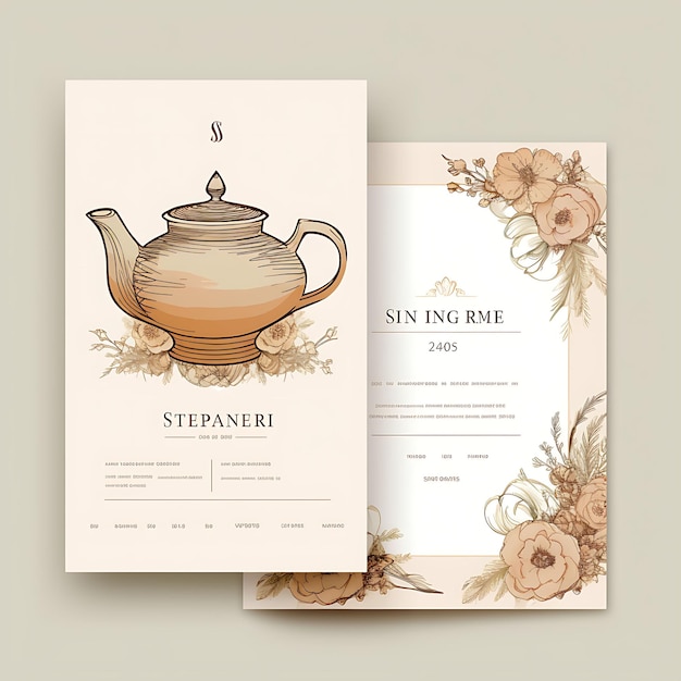 Collection Tea Ceremony Invitation Card Teapot Shape Tea Stained Paper illustration idea design