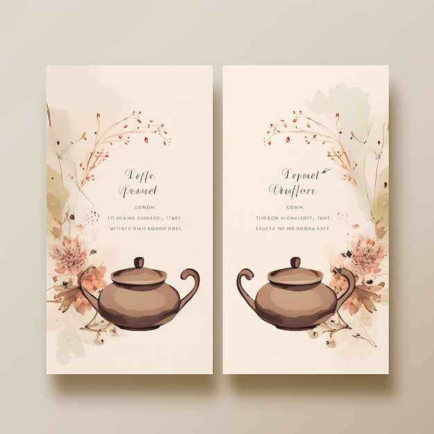 Photo collection tea ceremony invitation card teapot shape tea stained paper illustration idea design