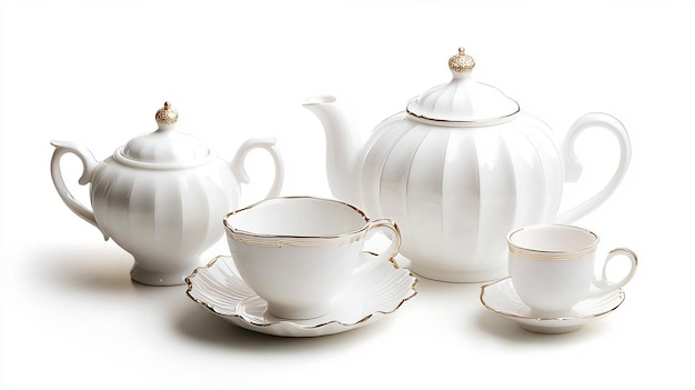 a collection of teacups and saucers with a white china cup