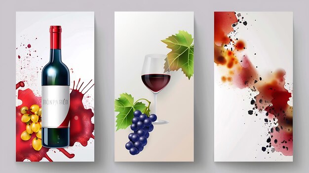 Photo collection of templates with wine designs illustration with background wine stains g generative ai