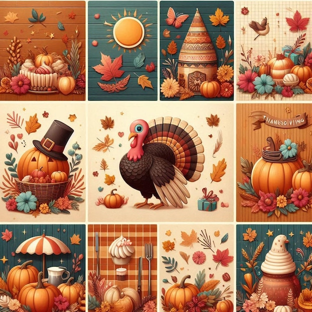 a collection of thanksgiving icons including a turkey turkey and pumpkins