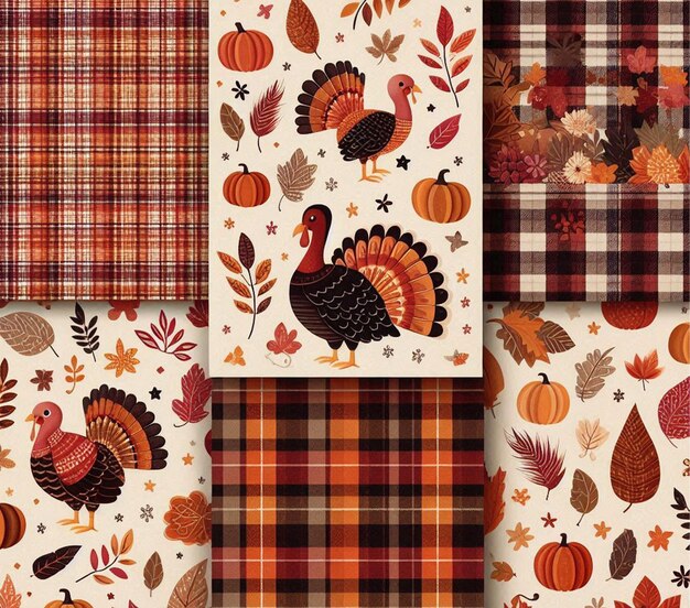 Photo a collection of thanksgiving patterns including turkey turkey and autumn leaves