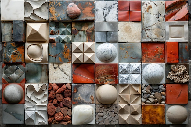 Photo a collection of tiles with different colors and shapes