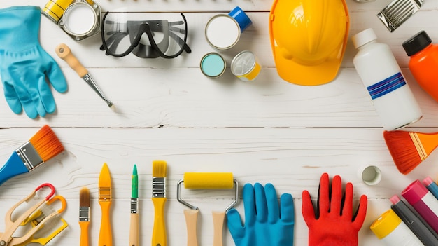 a collection of tools including a glove a pair of gloves and a pair of gloves