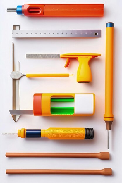 A collection of tools including a hammer