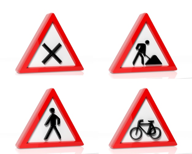 Collection of traffic signs isolated on white background