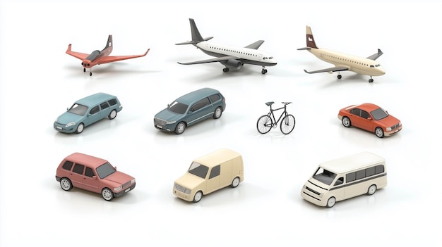 Photo a collection of transportation icons including car bike and airplane