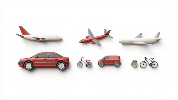 Photo a collection of transportation icons including car bike and airplane