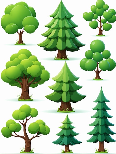 a collection of trees and shrubs for a theme of green trees