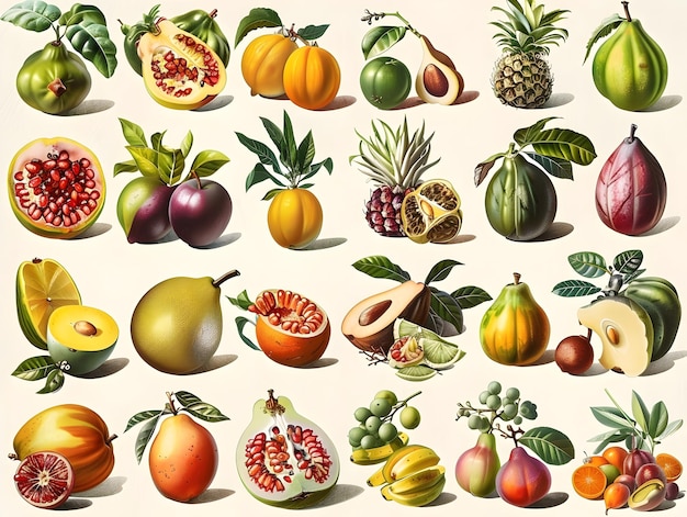 Photo collection of tropical fruits illustration