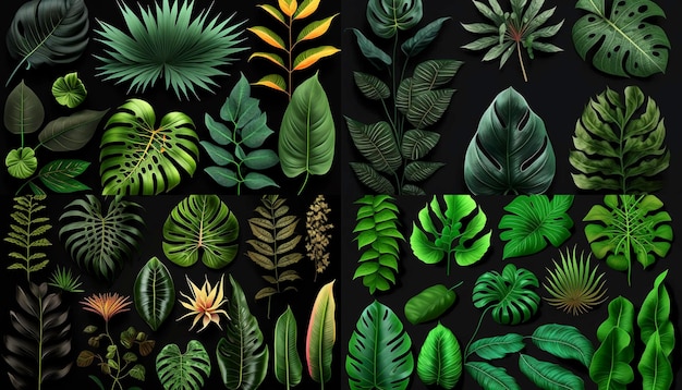 Collection of tropical leaves foliage plant Generative Ai