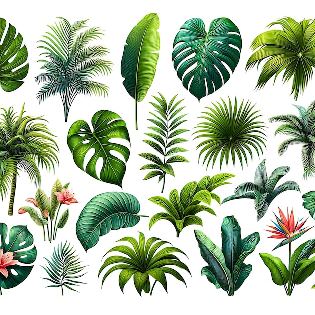 Collection of tropical palm leaves