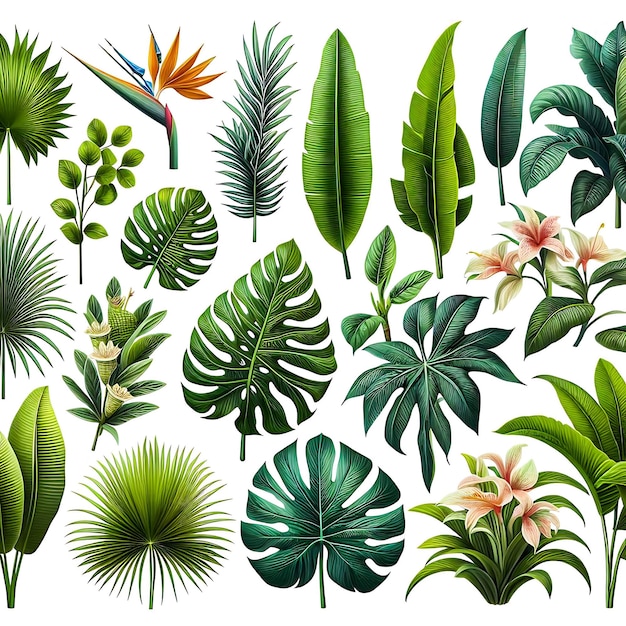 Collection of tropical palm leaves