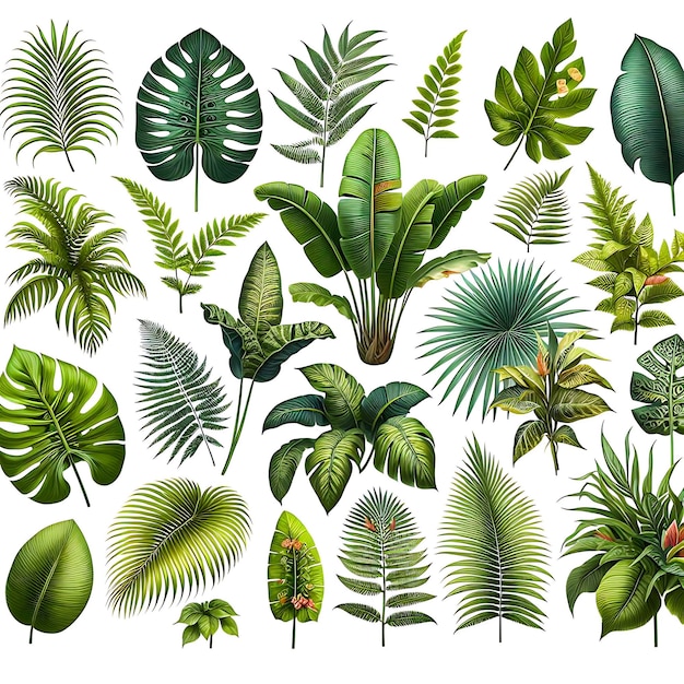 Collection of tropical palm leaves