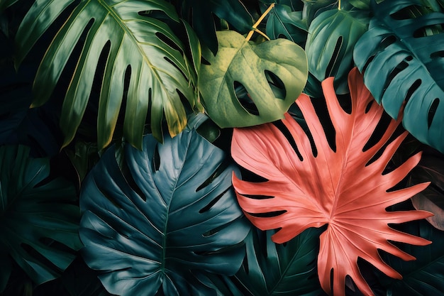 a collection of tropical plants including tropical leaves and flowers