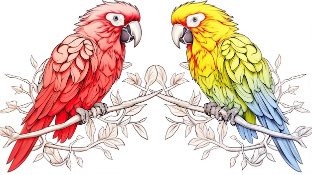 Collection of two stylized macaw ara parrots