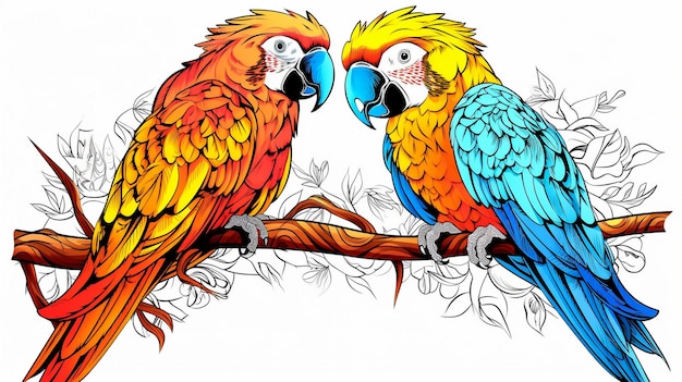 Collection of two stylized macaw ara parrots