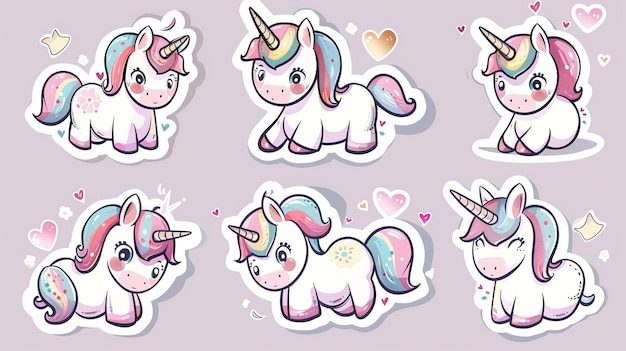 Photo a collection of unicorns with hearts and hearts