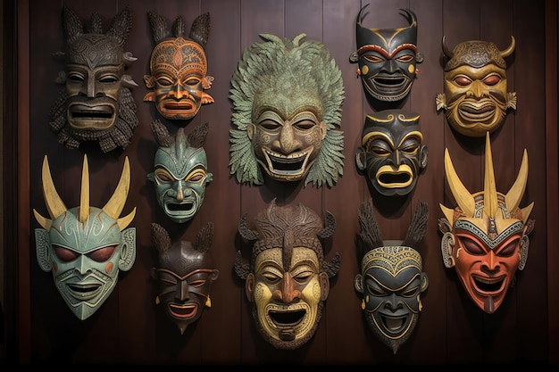 Collection of various balinese mask designs created with generative ai