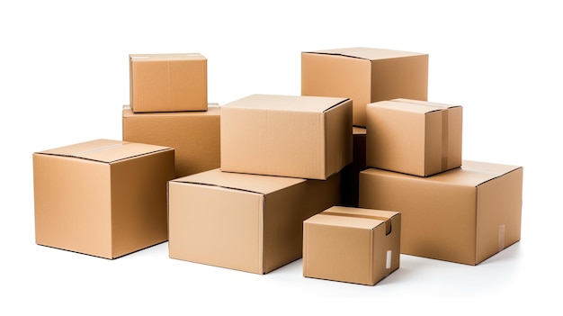 Collection of various of a cardboard box on white background